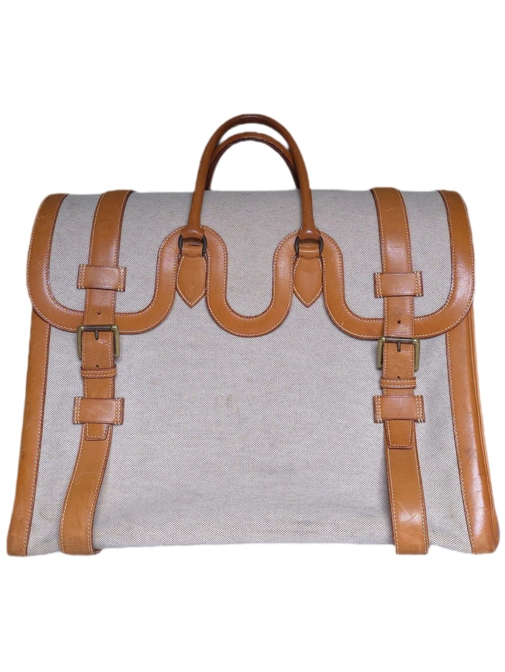 Hermès Drag Beige Canvas and Tan Leather Travel Bag